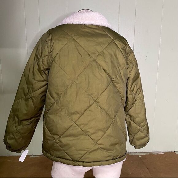 Madewell Jacket Women's XS Green Moss Reversible‎ Sherpa Puffer Coat Quilted NEW - Picture 4 of 10